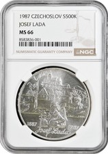 Czechoslovakia 500 korun 1987, NGC MS66,  100th Anniv. - Birth of Josef Lada 