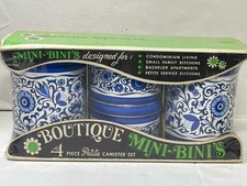 Vintage 4 PC JL Clark Blue White Flower Canister Set Kitchen MCM Retro NEW