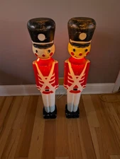 Lot Of 2 31" General Foam Christmas Lighted Blow Mold Toy Soldier Black Hat 