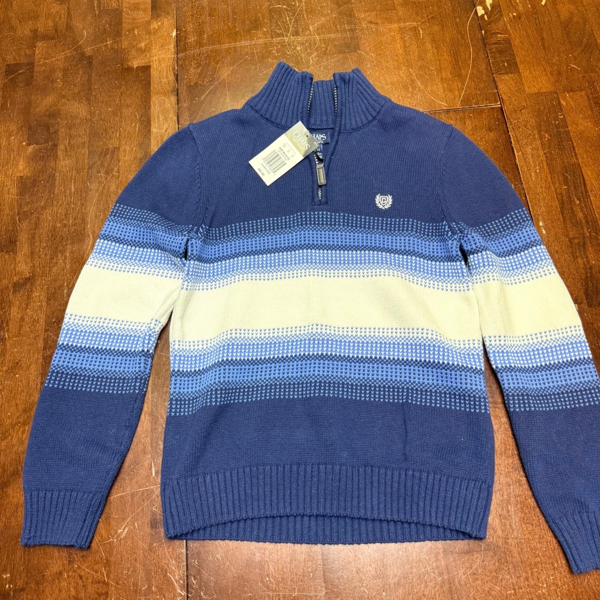 New Chaps Kids Boys Blue Striped 1/4 Zip Sweater Size M 10/12