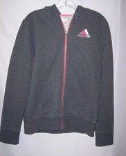 Women's Adidas Essentials Logo Full-Zip Hoodie-Grey/Pink- M