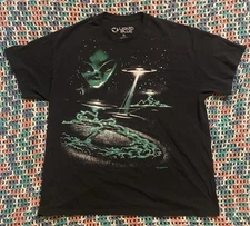Liquid Blue Alien Abduction UFO Black Double Sided T Shirt Sz XL Made In USA