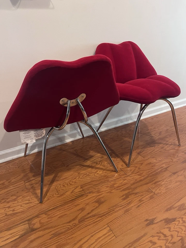 Sillón moderno One Mid Century terciopelo labio rojo vintage retro patas de metal Foto 3 de 4