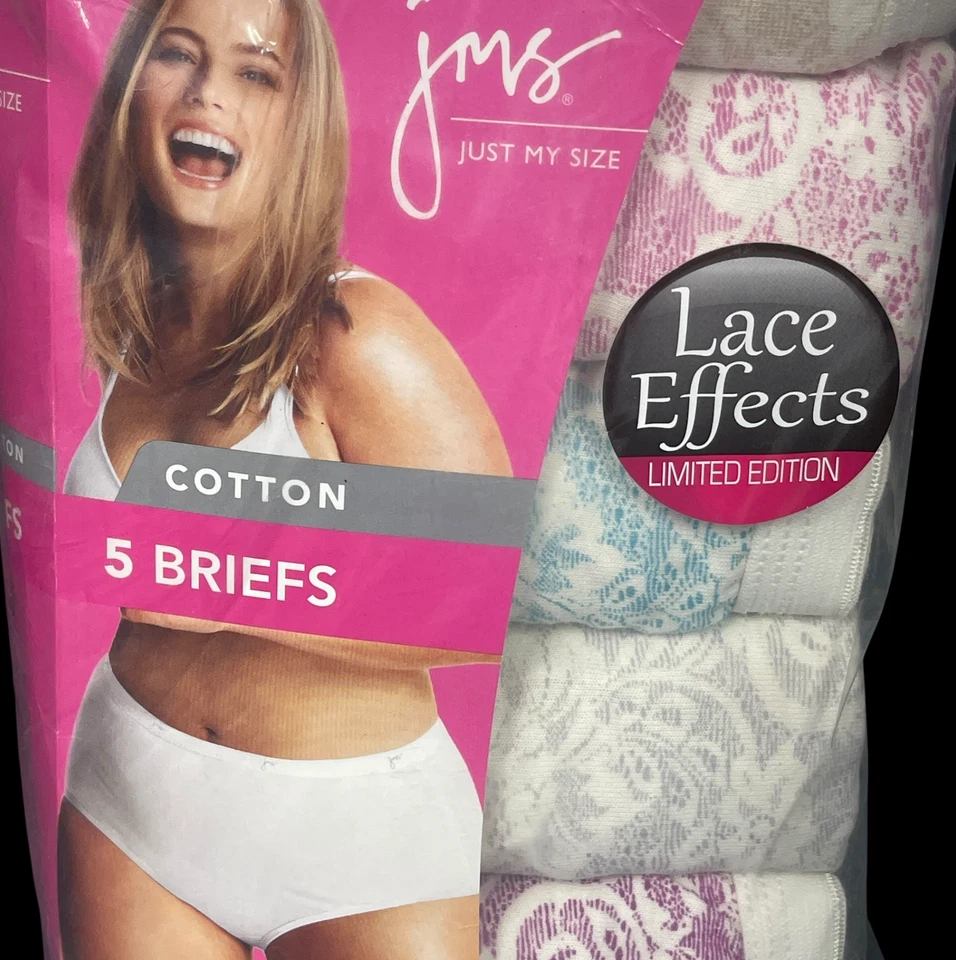 JMS Just My Size Lace Effects Cotton Briefs Plus Sz 14 Underwear Panties 5 Pairs - Image 3 of 4