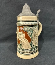 Mini German Style Lidded Beer Stein Tavern Mini Stein Man & Woman Scene