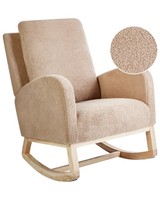 Schaukelsessel Bouclé Stoff Beige Gepolstert Hellbraune Holzbeine Alsta
