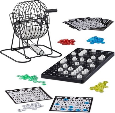Bingo Spiel mit Metalltrommel HxBxT: 20 x 17,5 x 21,5 cm Bingotickets, Loskugeln