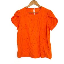 Shein Shirt Womens Size 12 Orange Eyelet Ruff...