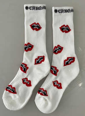 Chrome Hearts Mattyboy Flame Socks Red Lips Women's Men's White | eBay