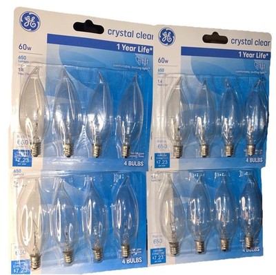 16 Bulb GE Crystal Clear Flame Tip CA-Type Light Bulbs w/Candelabra Base