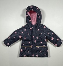 OshKosh B'gosh Jacket Toddler Girls 18M Navy Pink Star Quilted Hooded Coat
