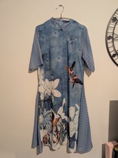 Mandarin Collar Dress - Blue Magnolia & Bird Print Qipao Style Size M UK 8/10