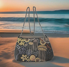 NWOT - Mary Frances Beaded SEA OF WONDER Black Gold Crossbody Handbag