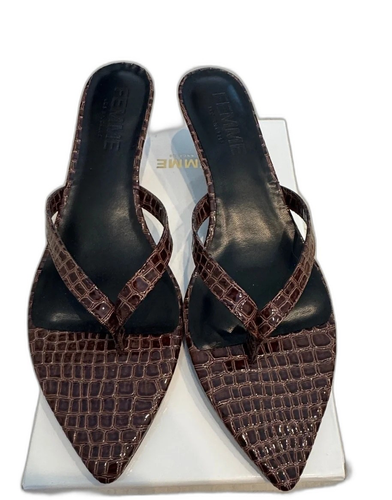 BOSS Femme Brown Croc-Embossed Pointed Toe Slide Sandals Size 10 - Afbeelding 1 van 7