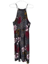 Everly Halter Midi Dress Size Large Floral Sleeveless A Line Gray Multi Bohemian