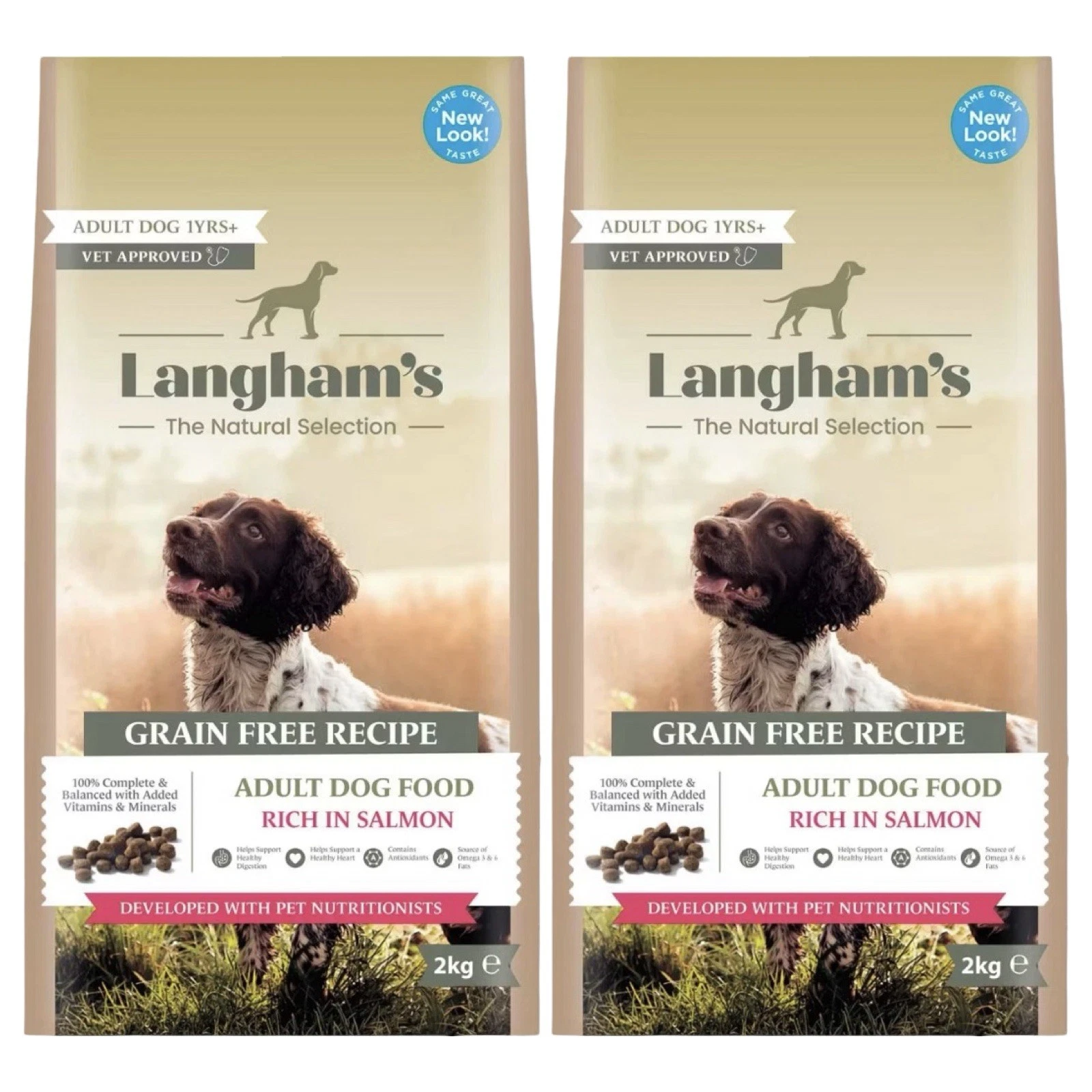 2 x Langham’s Grain Free Recipe Adult Dry Dog Food Salmon - 2kg 4kg total)