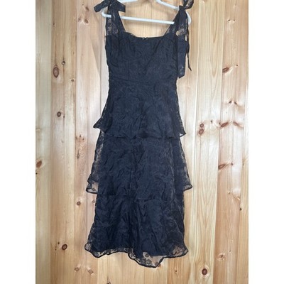 NWT Lulus Glamorous Sweetie Black Burnout Tie-Strap Bustier Midi Dress Formal M