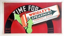 WRIGLEY’S SPEARMINT GUM TROLLEY SIGN  - 1937 – VF CONDITION RED BACKGROUND