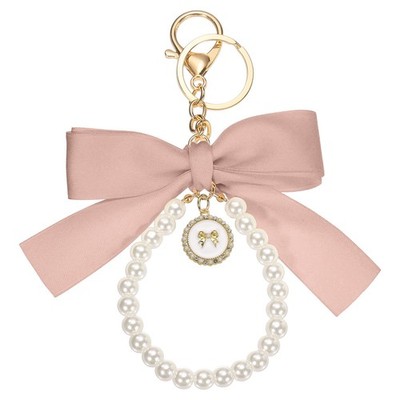 Ribbon Key Buckle with Beads, Charm for Pink, Cute Wrist Keychain