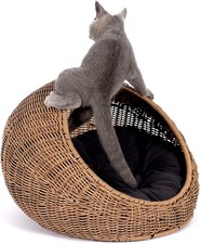 D GARDEN Wicker Cat Bed Dome Medium Indoor Cats a Covered Cat Hideaway Hut of