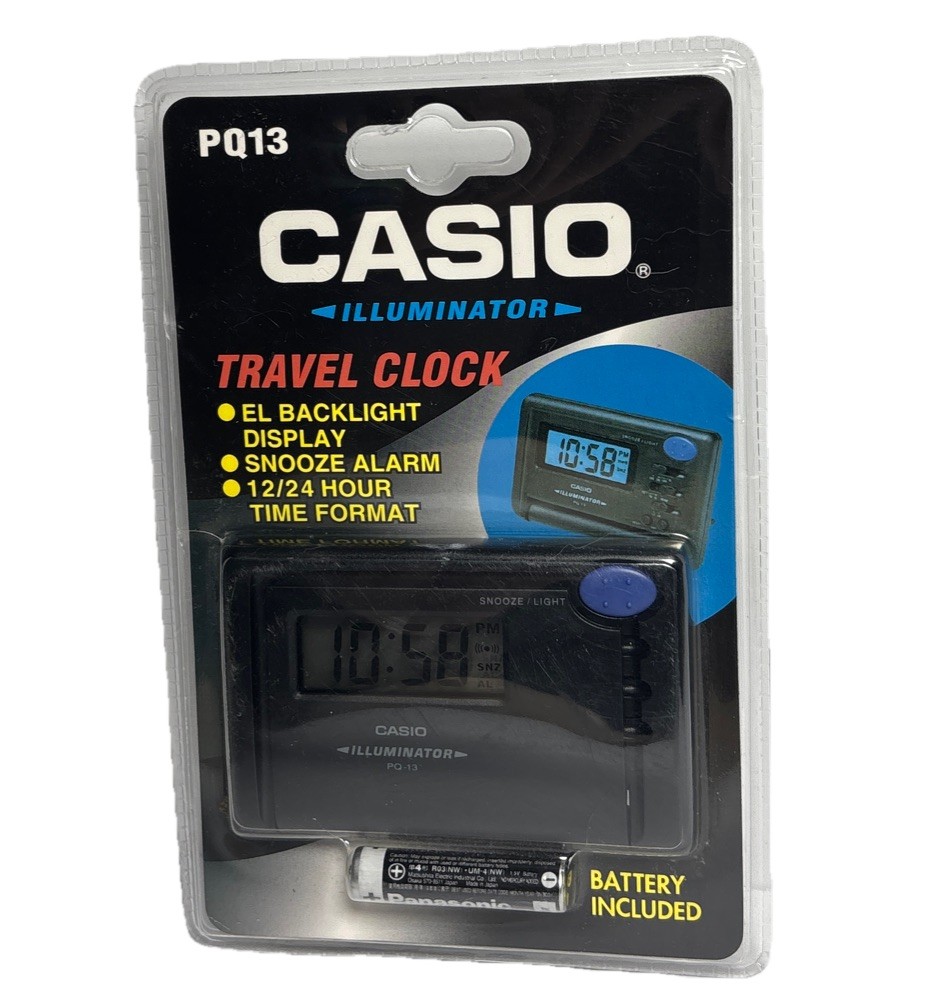 Casio Illuminator Travel Clock Model PQ13 Backlight, Snooze Alarm 12/24 Hour New