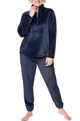 Berkshire Women's 2pk Plush 1/4-Zip Jogger Lounge Set Midnight Blue
