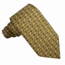 Hermes Men's Tie Geometric Floral Yellow/Sage Silk 7740 OA 3 3/8" W x 58" L