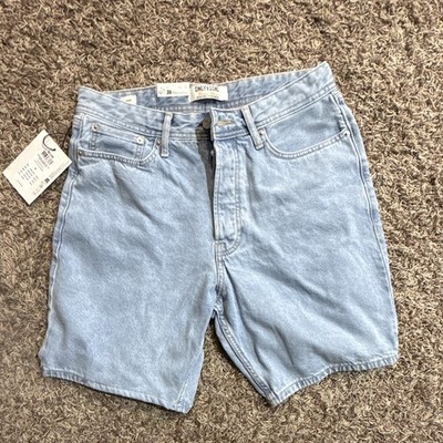 Only & Sons Men's Loose Fit Light Blue Denim Shorts Flat Front 5-Pocket Button