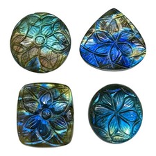 4 Pcs Natural Carved Labradorite 28-31mm Huge Pendant Size Loose Gemstones Lot