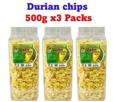 3x Fried Durian Chips Monthong Original Natural Flavor Small Pieces Thai 500g