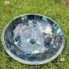 Elegant Polished Labradorite Gemstone Sink – Round Blue Flash Crystal Basin 12"