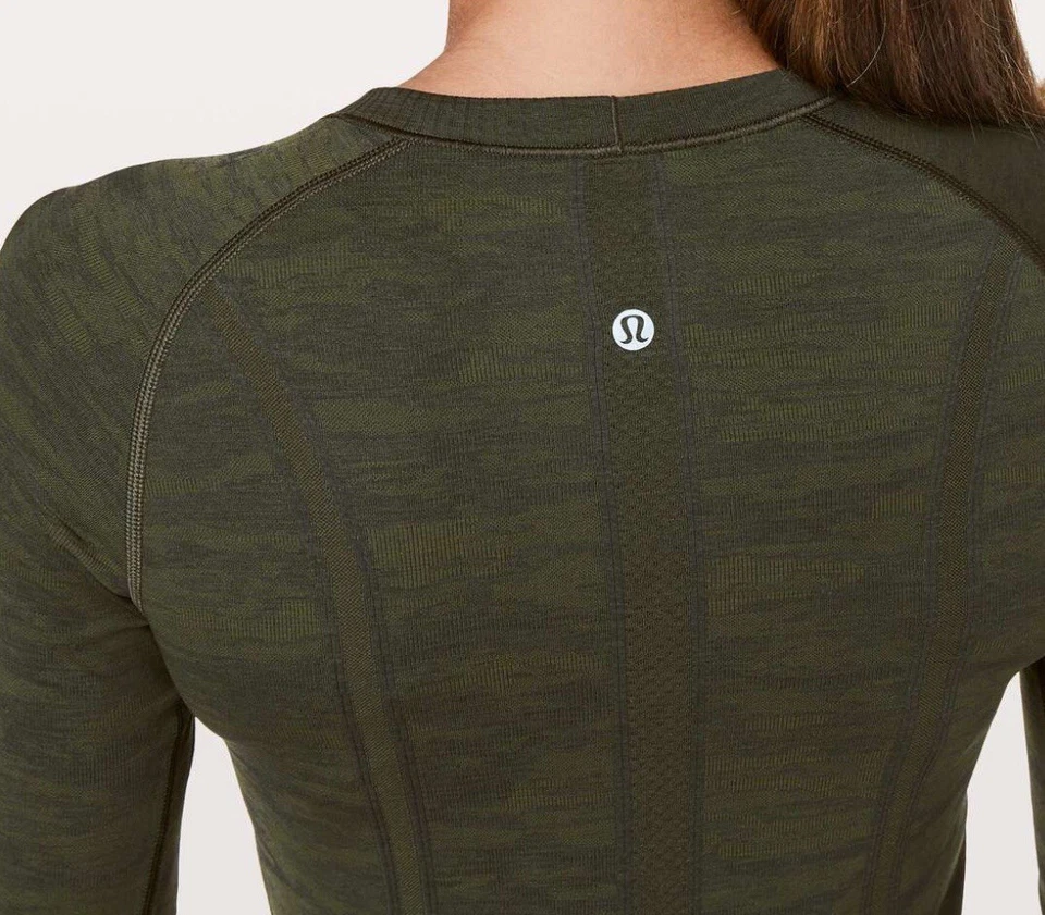 Lululemon Mujer Talla 8 Oliva Oscura Camp Swiftly Tech Manga Larga Crew Foto 4 de 4