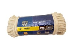 Tru-Guard Diamond Braided Cotton Clothesline Rope - 3/16" X 50' 642351