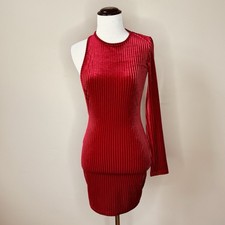 New Do My Self Mini Dress Sz Small Red Velvet Bodycon Open Exposed Side Stretchy