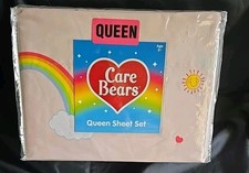 Care Bears QUEEN SIZE Pink Bedding Set Sheets Pillow Cases Rainbows NEW 