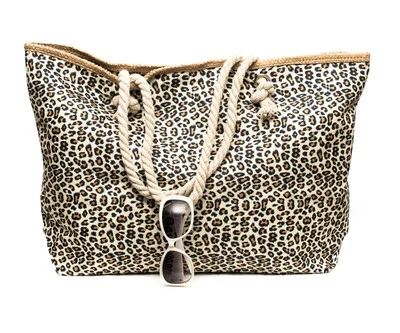 XXL Strandtasche Damen Leo Muster Beige Badetasche Sommer Tasche Reißverschluss - Bild 1 von 4