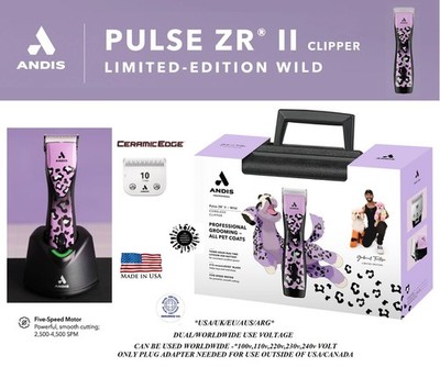 Andis Pulse ZR II CORDLESS WILD CLIPPER KIT #10 CeramicEdge BLADE,BATTERY,CASE