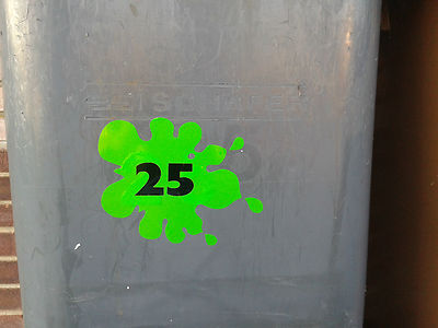 SPLAT DESIGN ROLLMÜLLEIMER MÜLLEIMER HAUSNUMMERN INDIVIDUELLE AUFKLEBER STICKER