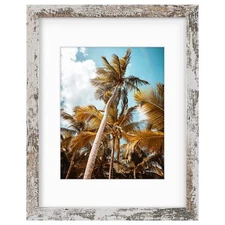 11x14 Picture Frame with Mat for 8x10 HD Glass Wide Molding Distressed White 1 P