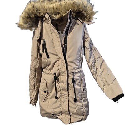 Alpenblitz Damen Parka Steppjacke Winterjacke mit Fellkapuze Beige
