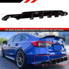 FOR 22-25 HONDA CIVIC SEDAN GT STYLE SHARK FIN GLOSS BLACK REAR BUMPER DIFFUSER