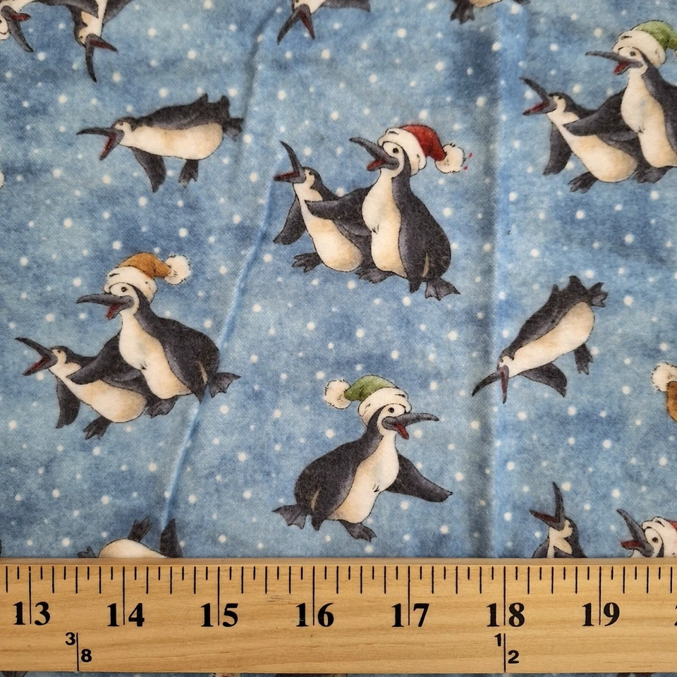 Penguins Blue Beary Merry Christmas Maywood Juvenile Cotton Flannel Fabric 42" L - Image 4 of 4