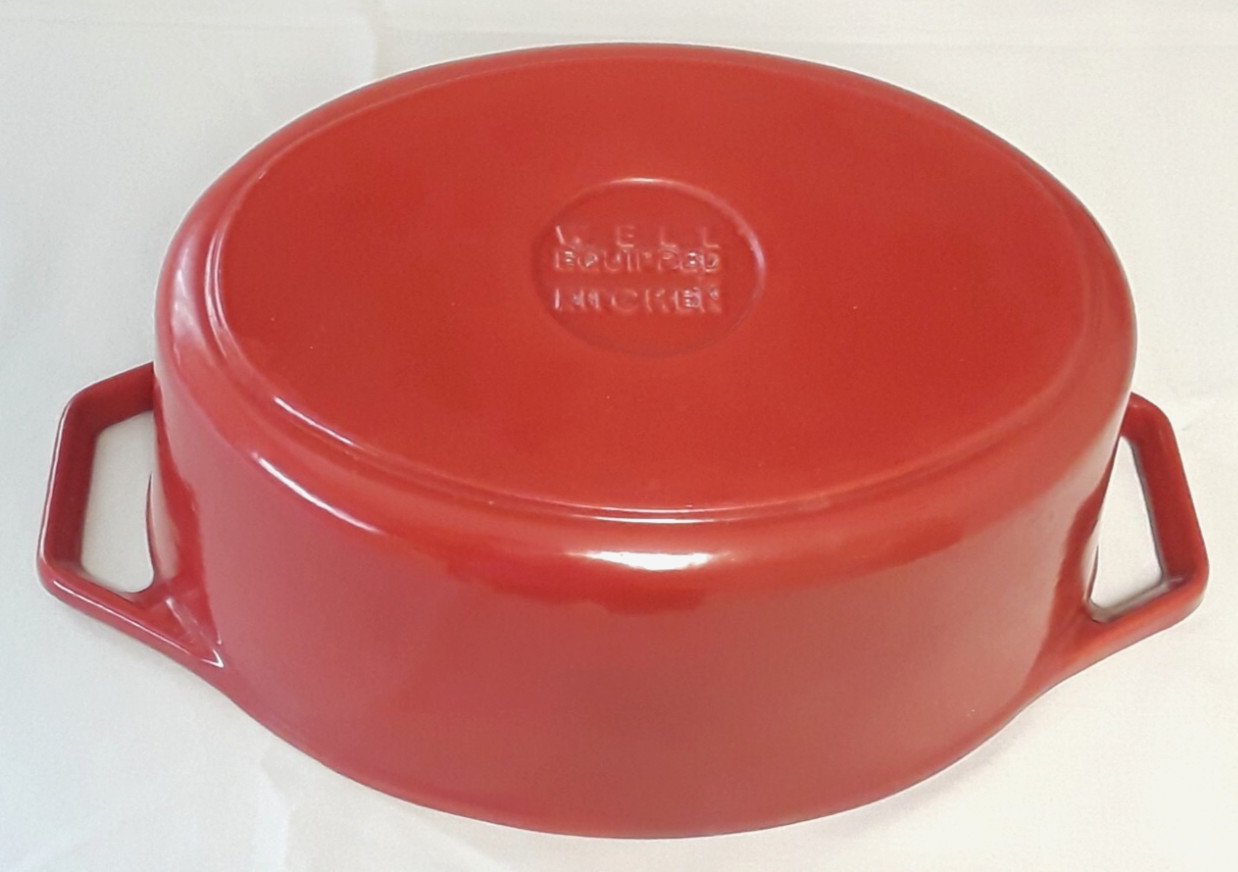 Large CAST IRON Red Oval CASSEROLE Dish, 8 Quart with Lid, Well Equipped Kitchen