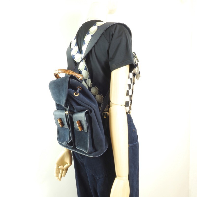 GUCCI Bamboo Handle Royal Blue Suede Leather Back pack | eBay display picture 3