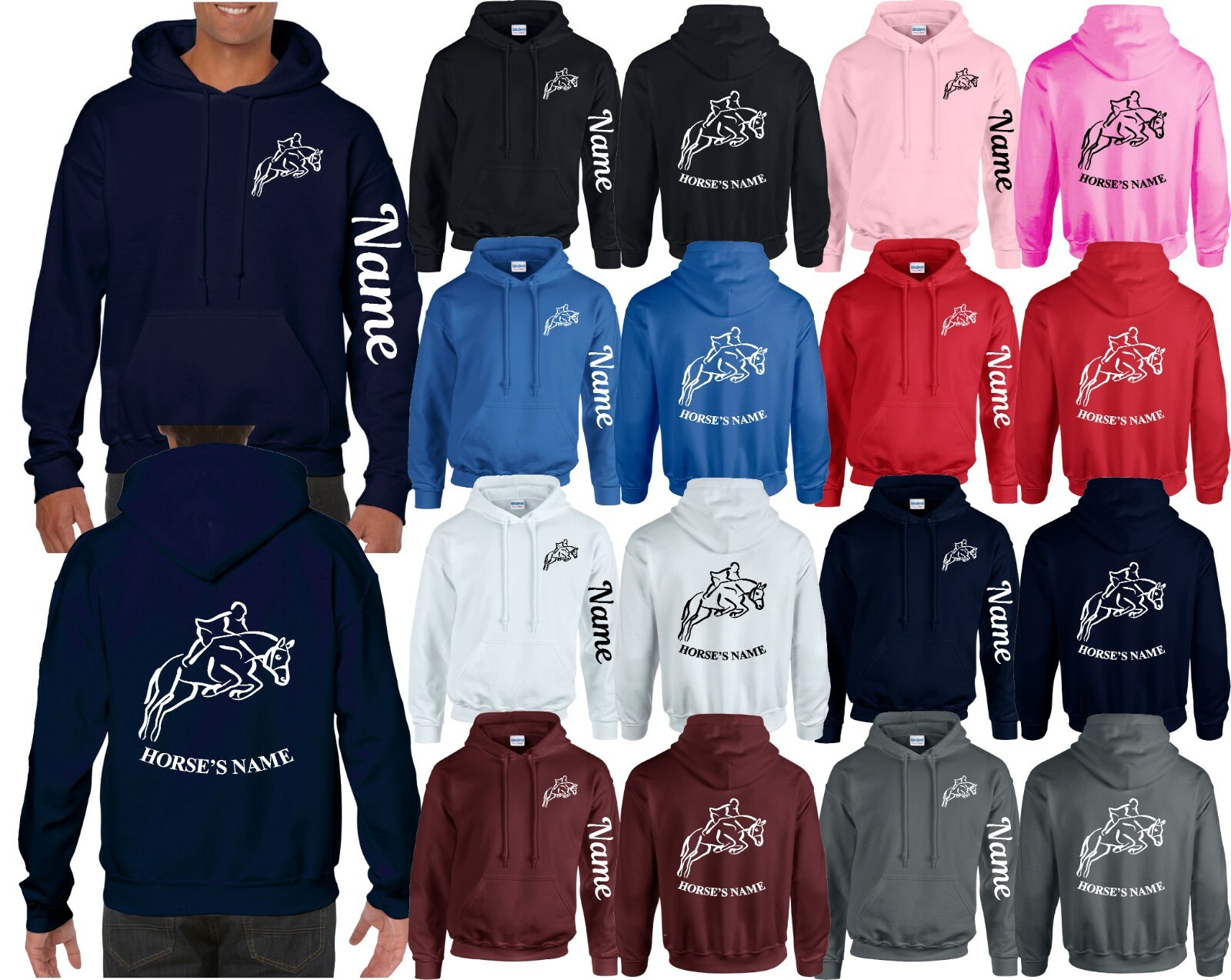 Felpa con Felpa Personalizzata Cavallo Pony Cob Braccio Equestre Nome Fantino Maglione Unisex Top