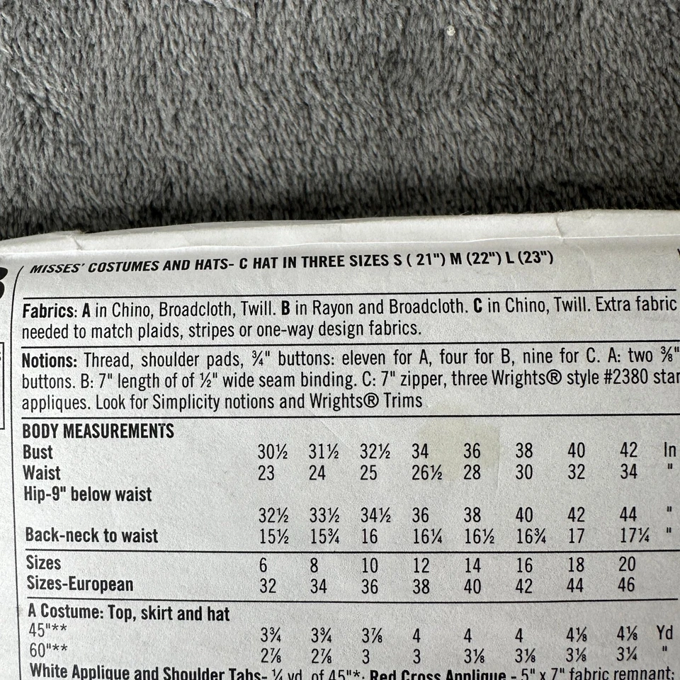 Simplicity Pattern 9978 Sz 14-20 Retro WWII Uniform Nurse Rosie Costume Cosplay - Image 4 of 4