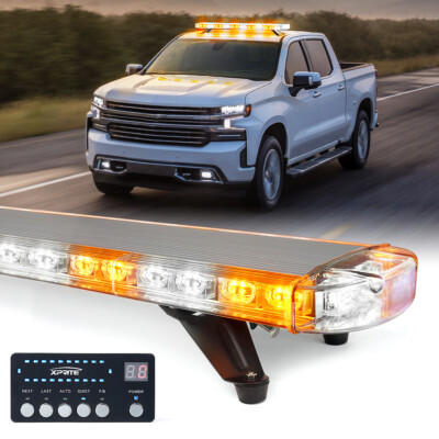 48 In LED White Amber Rooftop Strobe Light Bar Emergency Hazard Warning Control