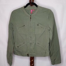 So Women's Size L Jean Jacket Style Green Full Zip Long Sleeve 4 Zipper Pockets