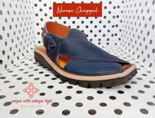 LEATHER NOROZI HANDMADE MEN PESHAWRI BLUE CHAPPEL WITH CUT SOLE
