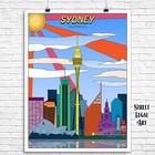 Sydney Australia City Watercolor Skyline Pop Art Print, Travel Decor